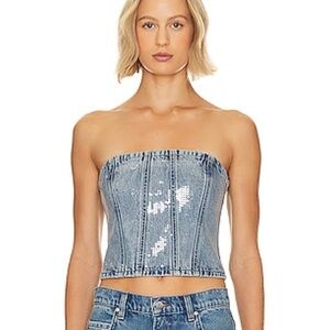 NWT GRLFRND x Lindsi Lane Aurora Sequin
Bustier Crop Top Denim Strapless XS